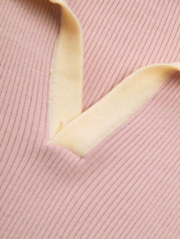 Y2K Aesthetic Contrast Color Polo Neck Knit Sweater