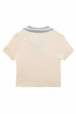 Y2K Aesthetic Contrast Color Polo Neck Knit Sweater