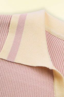 Y2K Aesthetic Contrast Color Polo Neck Knit Sweater
