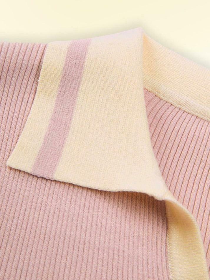 Y2K Aesthetic Contrast Color Polo Neck Knit Sweater