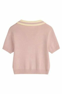 Y2K Aesthetic Contrast Color Polo Neck Knit Sweater