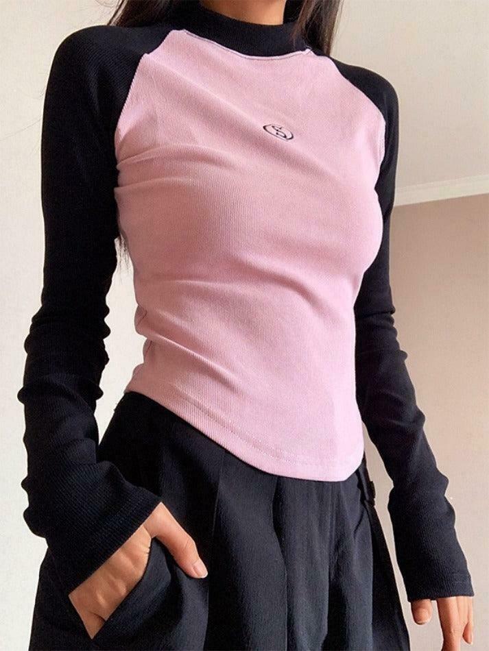 Y2K Aesthetic Contrast Color Raglan Slim Knit for Women - Coquette & Grunge Style Tops Y2K Aesthetic Contrast Color Raglan Slim Knit for Women - Coquette & Grunge Style Tops