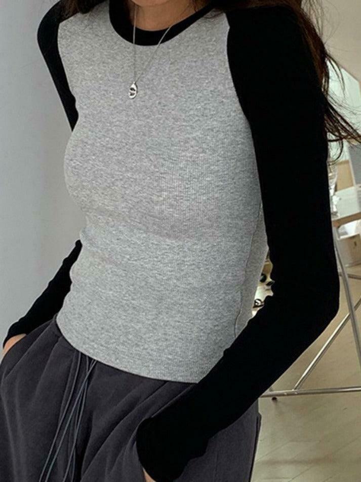 Y2K Aesthetic Contrast Color Raglan Slim Long Sleeve Knit Y2K Aesthetic Contrast Color Raglan Slim Long Sleeve Knit