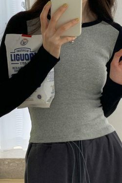 Y2K Aesthetic Contrast Color Raglan Slim Long Sleeve Knit