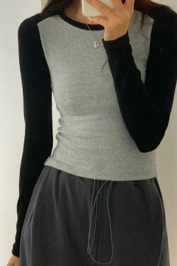 Y2K Aesthetic Contrast Color Raglan Slim Long Sleeve Knit