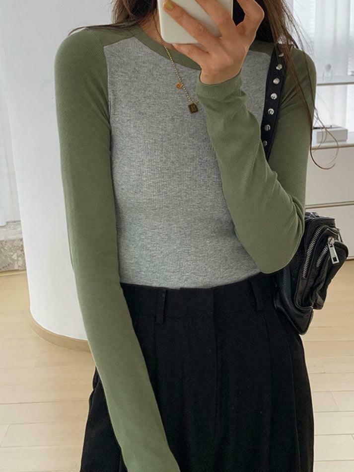 Y2K Aesthetic Contrast Color Raglan Slim Long Sleeve Knit Y2K Aesthetic Contrast Color Raglan Slim Long Sleeve Knit