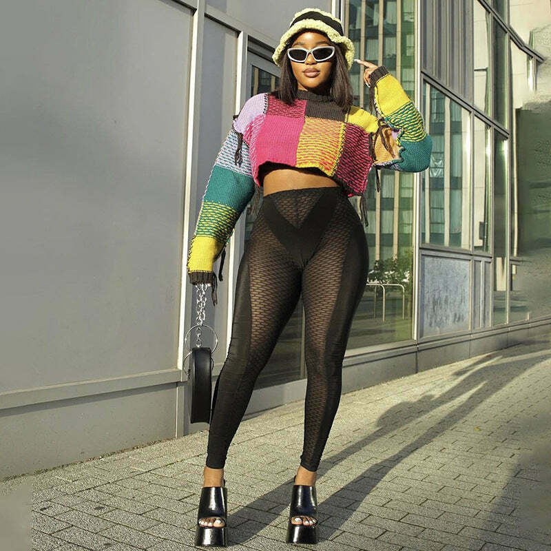 Y2K Aesthetic Contrast Color Round Neck Short Sweater - Coquette Grunge Fashion