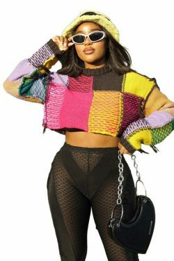 Y2K Aesthetic Contrast Color Round Neck Short Sweater - Coquette Grunge Fashion