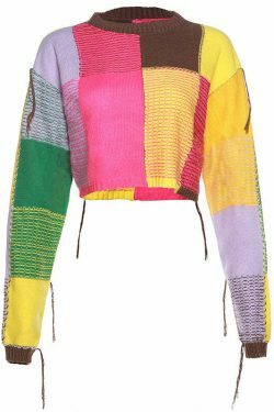 Y2K Aesthetic Contrast Color Round Neck Short Sweater - Coquette Grunge Fashion