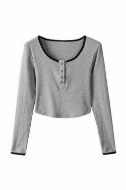 Y2K Aesthetic Contrast Color Trim Curvy Hem Knit Top - Coquette Grunge Style