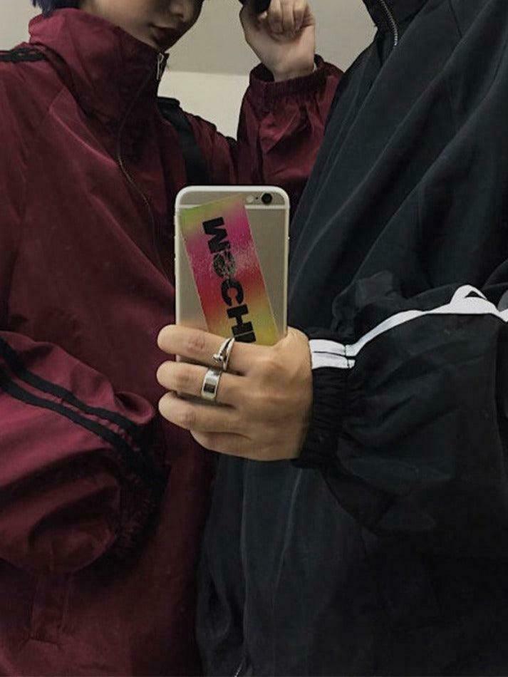 Y2K Aesthetic Contrast Stripe Zip Up Jacket - Coquette Grunge Fashion & Pastel Goth Vibes Y2K Aesthetic Contrast Stripe Zip Up Jacket - Coquette Grunge Fashion & Pastel Goth Vibes