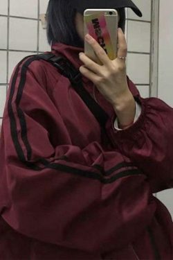 Y2K Aesthetic Contrast Stripe Zip Up Jacket - Coquette Grunge Fashion & Pastel Goth Vibes