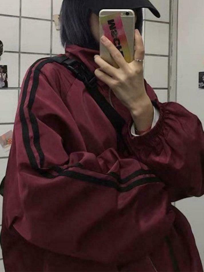 Y2K Aesthetic Contrast Stripe Zip Up Jacket - Coquette Grunge Fashion & Pastel Goth Vibes Y2K Aesthetic Contrast Stripe Zip Up Jacket - Coquette Grunge Fashion & Pastel Goth Vibes