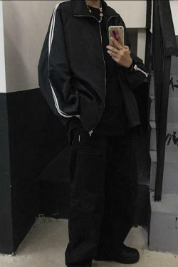 Y2K Aesthetic Contrast Stripe Zip Up Jacket - Coquette Grunge Fashion & Pastel Goth Vibes