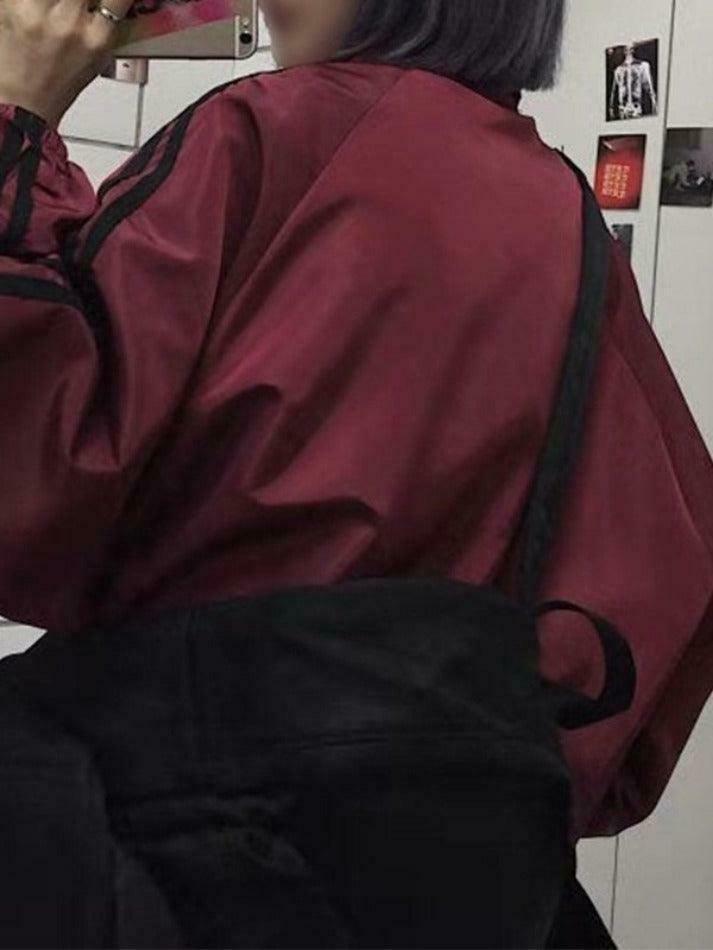 Y2K Aesthetic Contrast Stripe Zip Up Jacket - Coquette Grunge Fashion & Pastel Goth Vibes Y2K Aesthetic Contrast Stripe Zip Up Jacket - Coquette Grunge Fashion & Pastel Goth Vibes