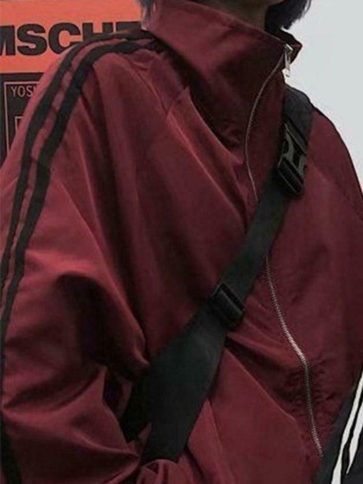 Y2K Aesthetic Contrast Stripe Zip Up Jacket - Coquette Grunge Fashion & Pastel Goth Vibes Y2K Aesthetic Contrast Stripe Zip Up Jacket - Coquette Grunge Fashion & Pastel Goth Vibes