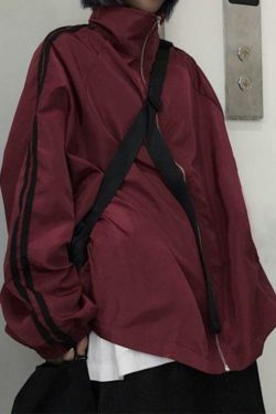 Y2K Aesthetic Contrast Stripe Zip Up Jacket - Coquette Grunge Fashion & Pastel Goth Vibes