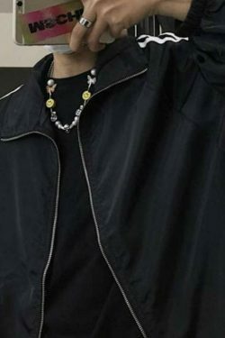 Y2K Aesthetic Contrast Stripe Zip Up Jacket - Coquette Grunge Fashion & Pastel Goth Vibes