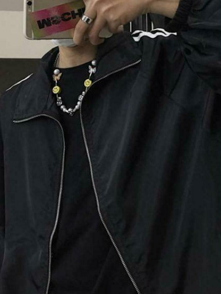 Y2K Aesthetic Contrast Stripe Zip Up Jacket - Coquette Grunge Fashion & Pastel Goth Vibes Y2K Aesthetic Contrast Stripe Zip Up Jacket - Coquette Grunge Fashion & Pastel Goth Vibes