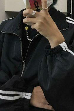 Y2K Aesthetic Contrast Stripe Zip Up Jacket - Coquette Grunge Fashion & Pastel Goth Vibes