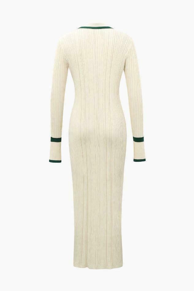 Y2K Aesthetic Contrast Trim Knitted Dress - Coquette Style with Grunge Flair and Pastel Goth Vibes Y2K Aesthetic Contrast Trim Knitted Dress - Coquette Style with Grunge Flair and Pastel Goth Vibes