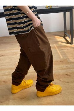 Y2K Aesthetic Contrast Waistband Cargo Pants with Paint Splash - Grunge Style Women's Fashion