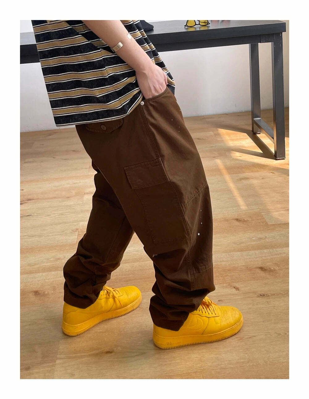 Y2K Aesthetic Contrast Waistband Cargo Pants with Paint Splash - Grunge Style Women's Fashion Y2K Aesthetic Contrast Waistband Cargo Pants with Paint Splash - Grunge Style Women's Fashion