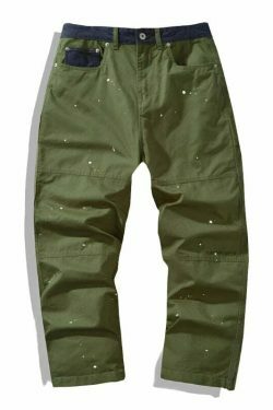 Y2K Aesthetic Contrast Waistband Cargo Pants with Paint Splash - Grunge Style Women's Fashion