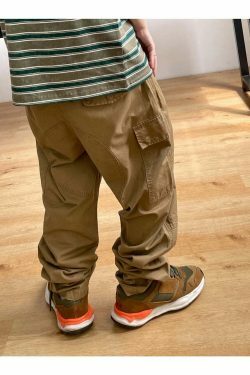 Y2K Aesthetic Contrast Waistband Cargo Pants with Paint Splash - Grunge Style Women's Fashion