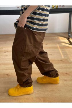 Y2K Aesthetic Contrast Waistband Cargo Pants with Paint Splash - Grunge Style Women's Fashion