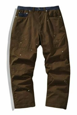 Y2K Aesthetic Contrast Waistband Cargo Pants with Paint Splash - Grunge Style Women's Fashion