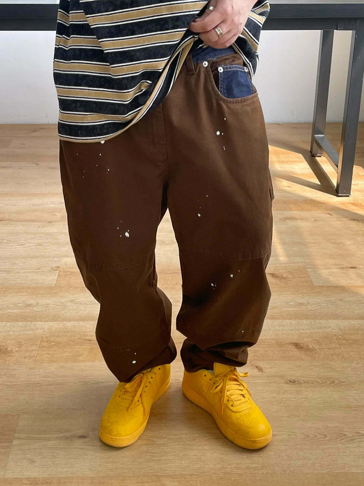 Y2K Aesthetic Contrast Waistband Cargo Pants with Paint Splash - Grunge Style Women's Fashion Y2K Aesthetic Contrast Waistband Cargo Pants with Paint Splash - Grunge Style Women's Fashion