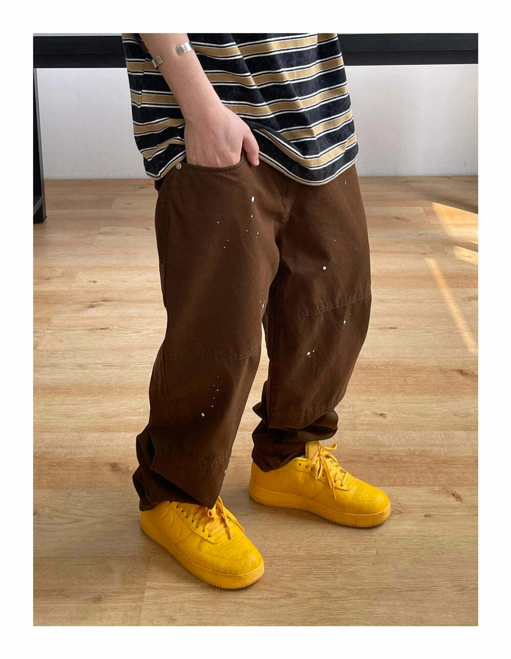 Y2K Aesthetic Contrast Waistband Cargo Pants with Paint Splash - Grunge Style Women's Fashion Y2K Aesthetic Contrast Waistband Cargo Pants with Paint Splash - Grunge Style Women's Fashion