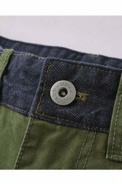 Y2K Aesthetic Contrast Waistband Cargo Pants with Paint Splash - Grunge Style Women's Fashion