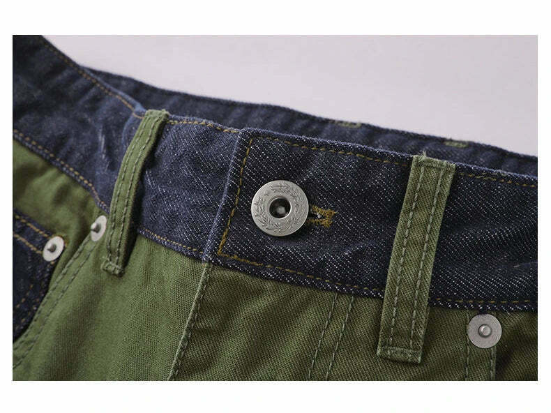 Y2K Aesthetic Contrast Waistband Cargo Pants with Paint Splash - Grunge Style Women's Fashion Y2K Aesthetic Contrast Waistband Cargo Pants with Paint Splash - Grunge Style Women's Fashion