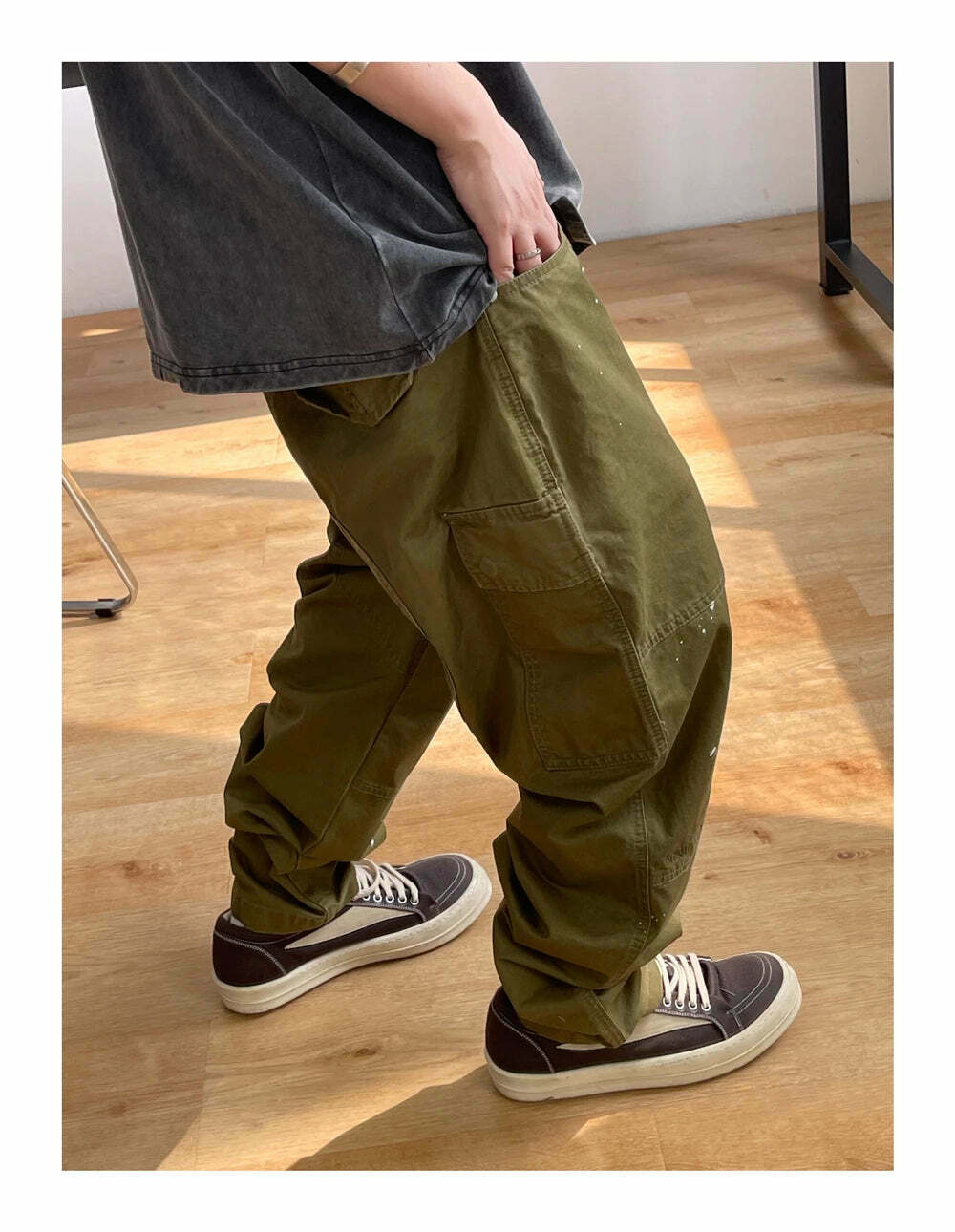 Y2K Aesthetic Contrast Waistband Cargo Pants with Paint Splash - Grunge Style Women's Fashion Y2K Aesthetic Contrast Waistband Cargo Pants with Paint Splash - Grunge Style Women's Fashion