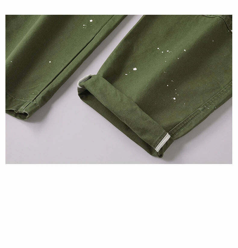 Y2K Aesthetic Contrast Waistband Cargo Pants with Paint Splash - Grunge Style Women's Fashion Y2K Aesthetic Contrast Waistband Cargo Pants with Paint Splash - Grunge Style Women's Fashion