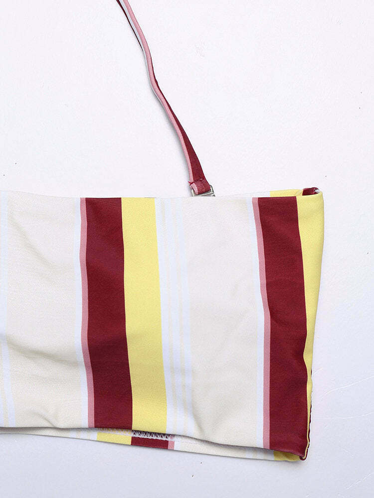 Y2K Aesthetic Convertible Strap Halter Backless Bikini Swimsuit Y2K Aesthetic Convertible Strap Halter Backless Bikini Swimsuit