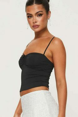 Y2K Aesthetic Coquette Cami Top with Adjustable Straps - Grunge Style Cute Pastel Goth Fashion