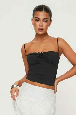 Y2K Aesthetic Coquette Cami Top with Adjustable Straps - Grunge Style Cute Pastel Goth Fashion