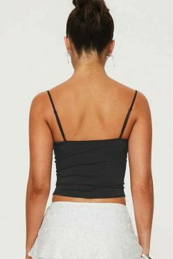 Y2K Aesthetic Coquette Cami Top with Adjustable Straps - Grunge Style Cute Pastel Goth Fashion
