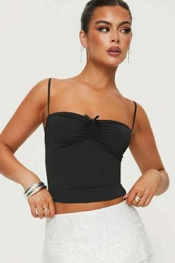 Y2K Aesthetic Coquette Cami Top with Adjustable Straps - Grunge Style Cute Pastel Goth Fashion