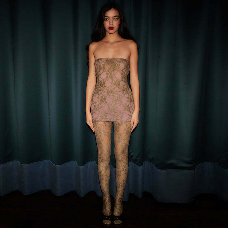 Y2K Aesthetic Coquette Dress with Stockings - Sexy Breast-Wrapped Outfit for Women Y2K Aesthetic Coquette Dress with Stockings - Sexy Breast-Wrapped Outfit for Women