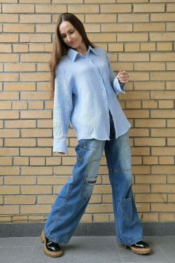 Y2K Aesthetic Coquette Loose Shirt - Grunge Style Cargo Skirt & Pastel Goth Fashion