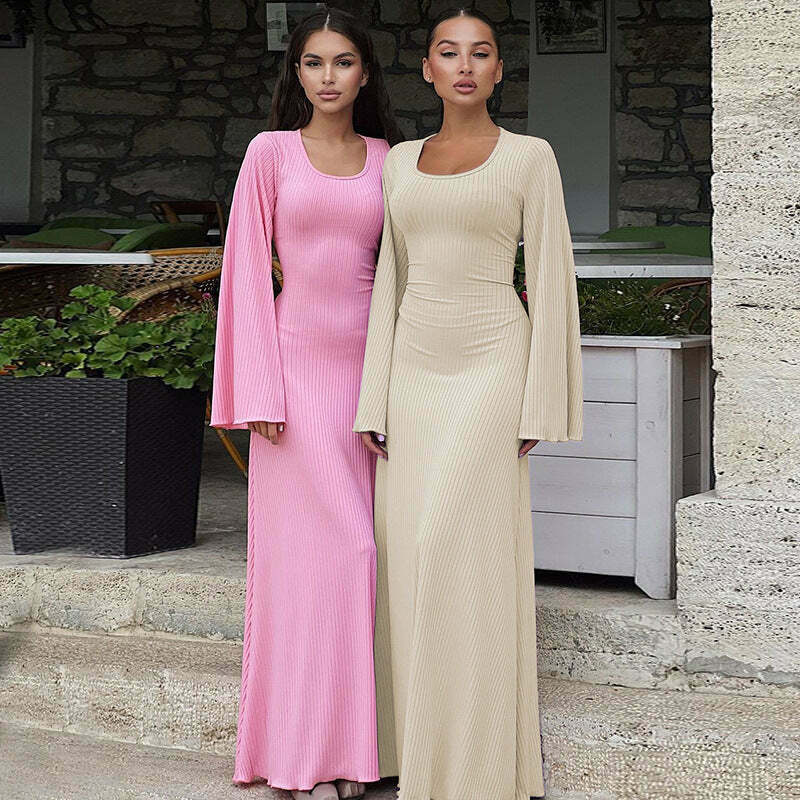 Y2K Aesthetic Coquette Maxi Dress with U-Neck Back Tie - Women's Fashion Y2K Aesthetic Coquette Maxi Dress with U-Neck Back Tie - Women's Fashion