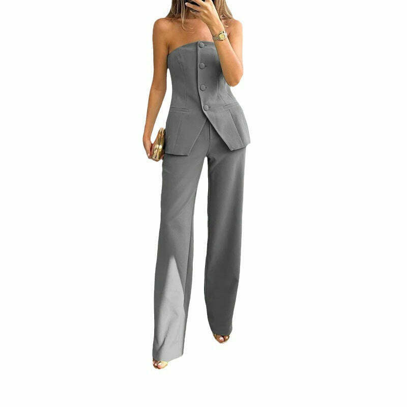 Y2K Aesthetic Coquette Outfit: Cargo Skirt & Temperament Tube Top Suit Pants Y2K Aesthetic Coquette Outfit: Cargo Skirt & Temperament Tube Top Suit Pants