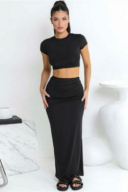 Y2K Aesthetic Coquette Skirt Suit: Navel-Baring High Waist Cargo Skirt for Women's Fashion