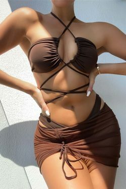 Y2K Aesthetic Coquette Split Bikini Swimsuit - Retro Grunge Style for Women