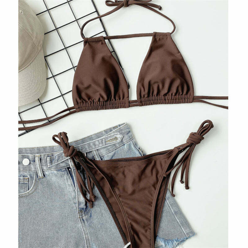 Y2K Aesthetic Coquette Style Backless Bandage Bikini - Grunge Fashion, Cute Y2K Aesthetic Coquette Style Backless Bandage Bikini - Grunge Fashion, Cute
