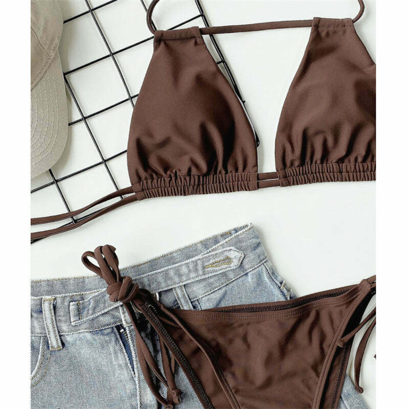 Y2K Aesthetic Coquette Style Backless Bandage Bikini - Grunge Fashion, Cute Y2K Aesthetic Coquette Style Backless Bandage Bikini - Grunge Fashion, Cute
